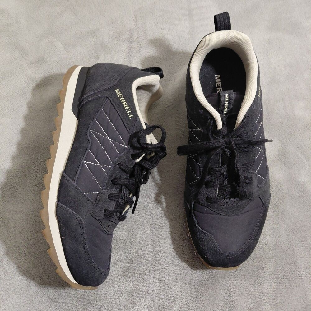 Merrell Alpine Sneakers Womens 8.5 Black Suede Quilted Retro Performance Lace Up